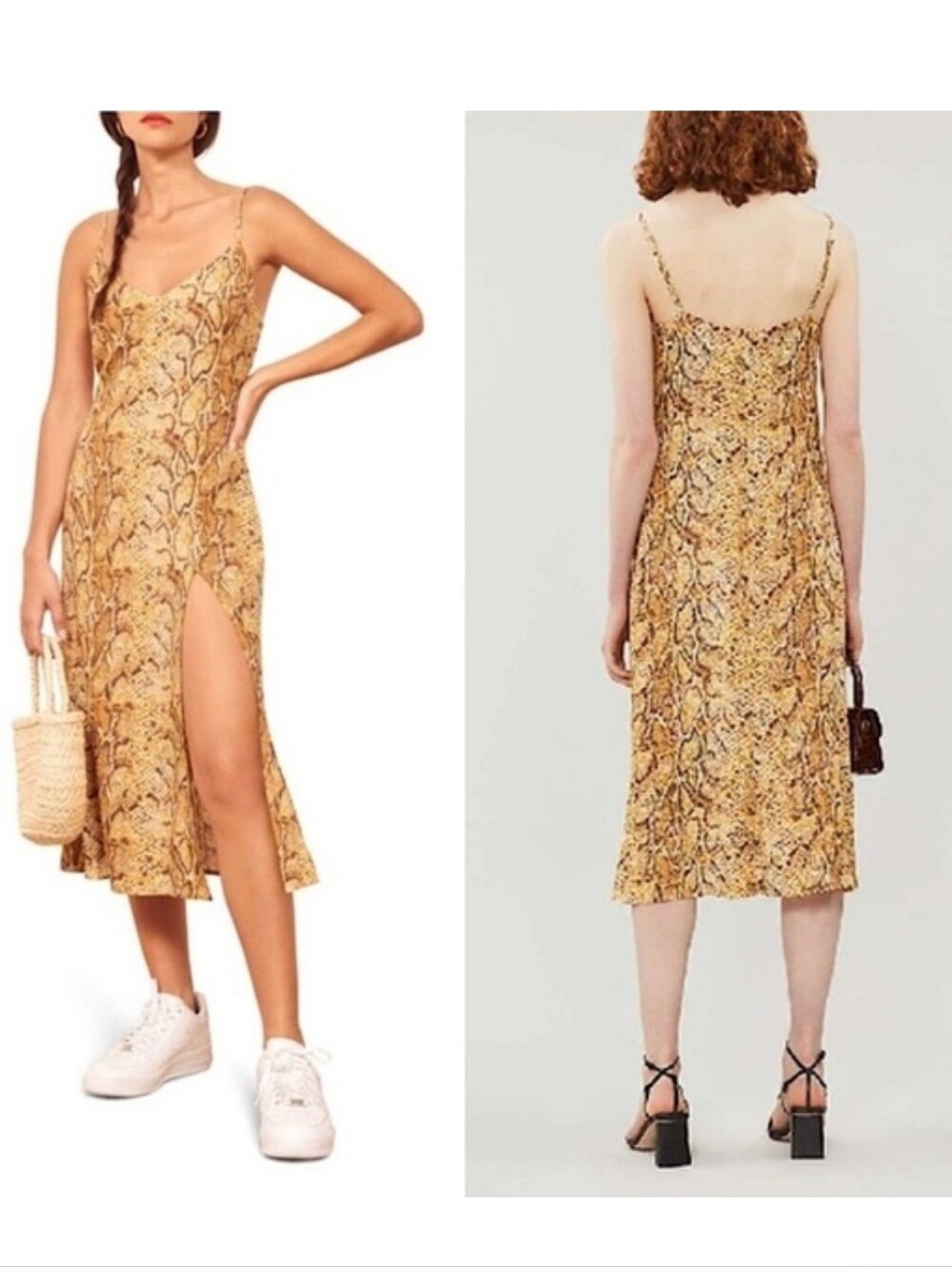 Reformation Cremini Boa Snake Print Midi Slip Dress Women's Size 12